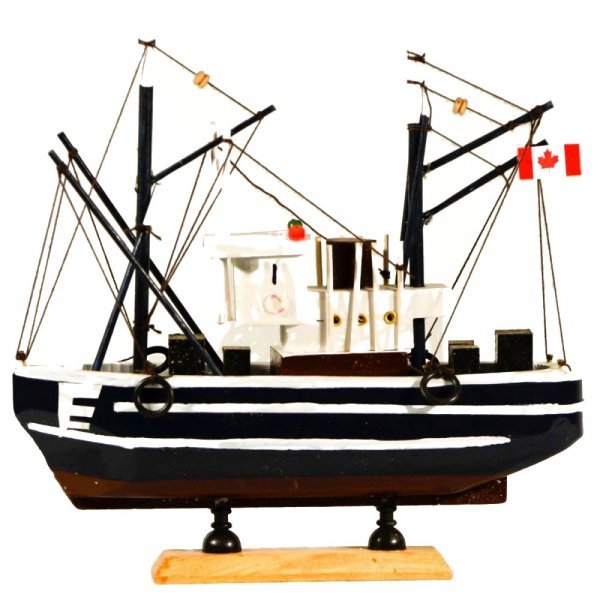 Χριστουγεννιάτικο Διακοσμητικό Ξύλινο Καράβι, Καϊκι Μαύρο με Σημαία Καναδά (24cm)